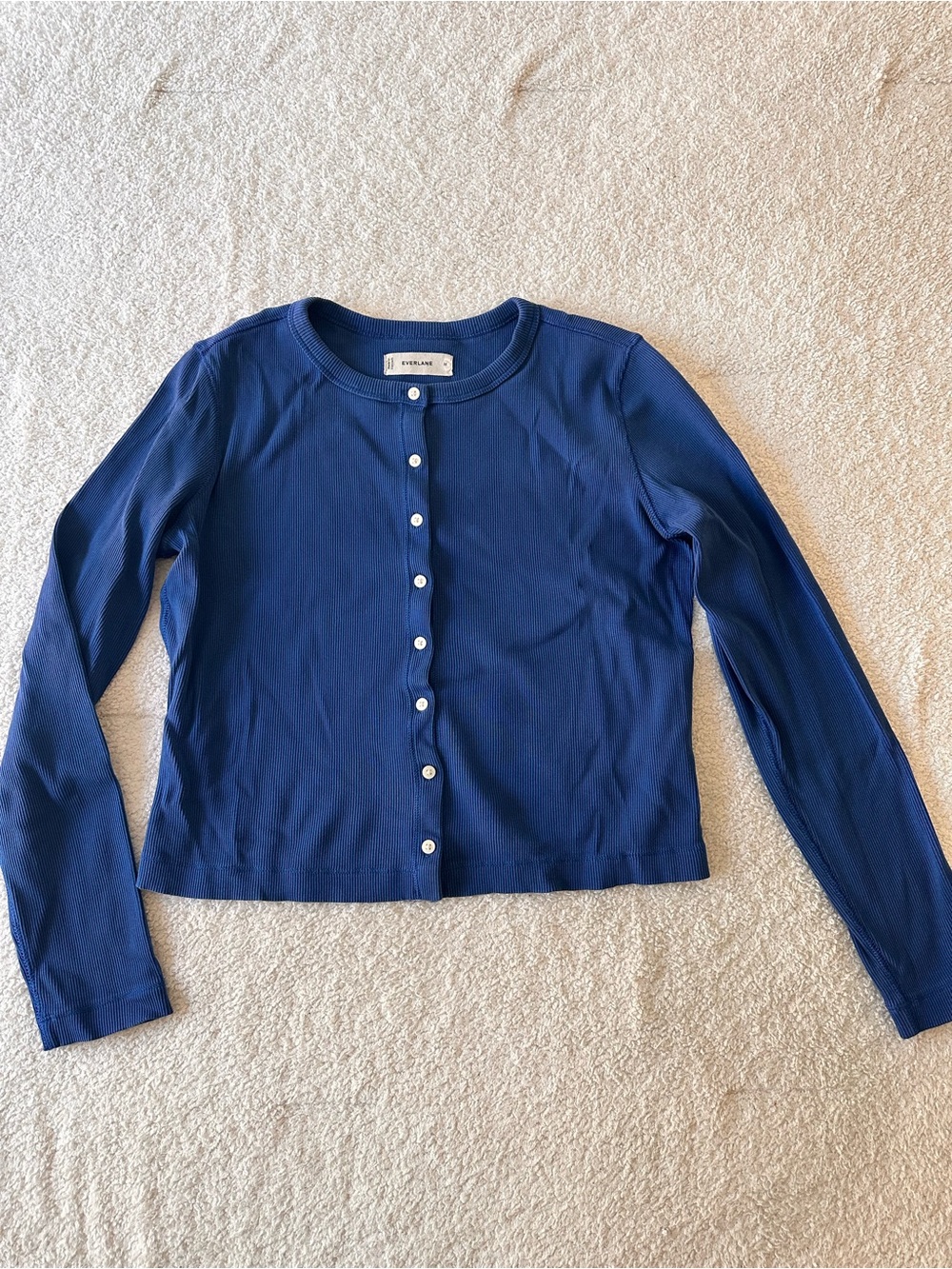Everlane Classic Royal Blue Button-Up Ribbed Cardigan - Picture 1 of 8